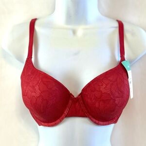 NWT Secret Treasures Red Lace Pattern Underwire Bra 36B